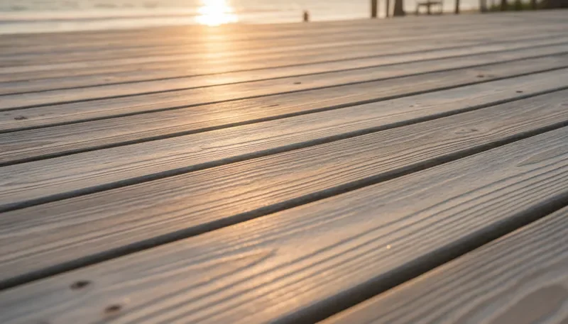 Sun-bleached boardwalk texture reflecting authentic coastal character